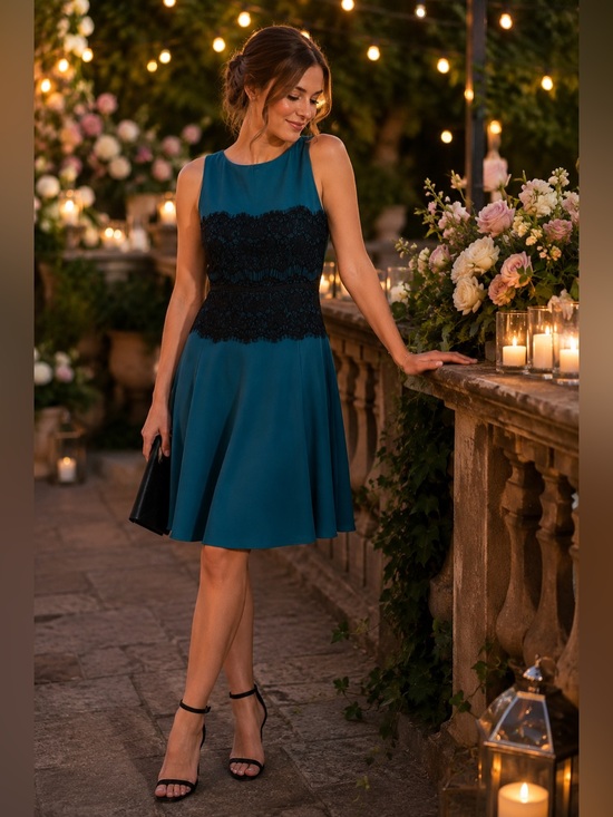 LOFT Dresses & Skirts - LOFT Teal & Black Lace Sleeveless Fit Flare Dress Size 4 NWT Cocktail